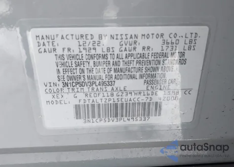 2023 Nissan Kicks Sr Xtronic Cvt из США, поврежденный, VIN 3N1CP5DV3PL495337